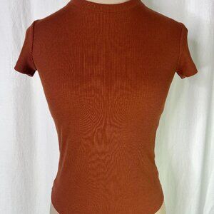 Theory Ribbed Stretch Tiny Tee Cinnamon Color Size P Sexy Bodycon Top